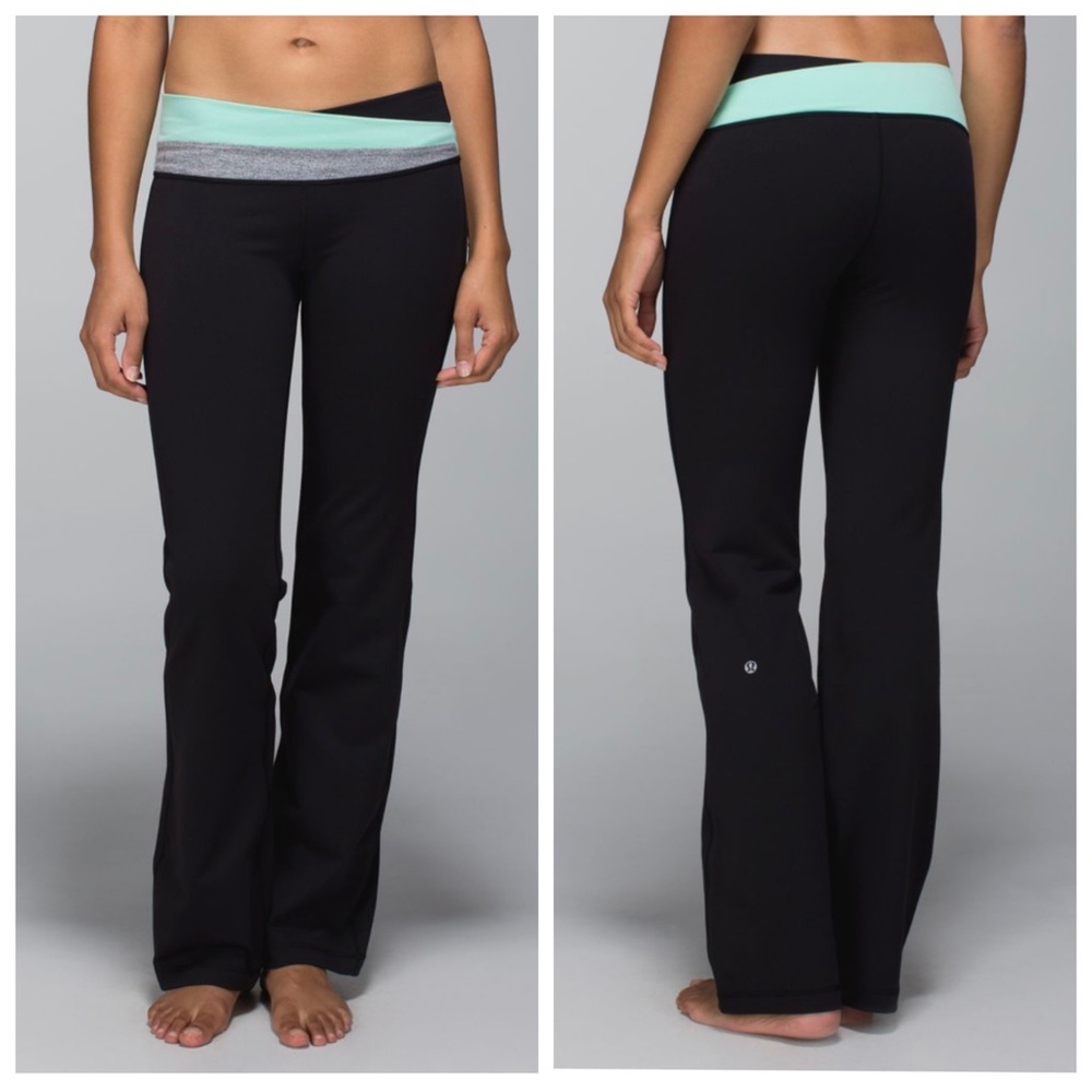 Lululemon Straight Leg Yoga Pants Black Teal Twisted Waistband Size 4 Small